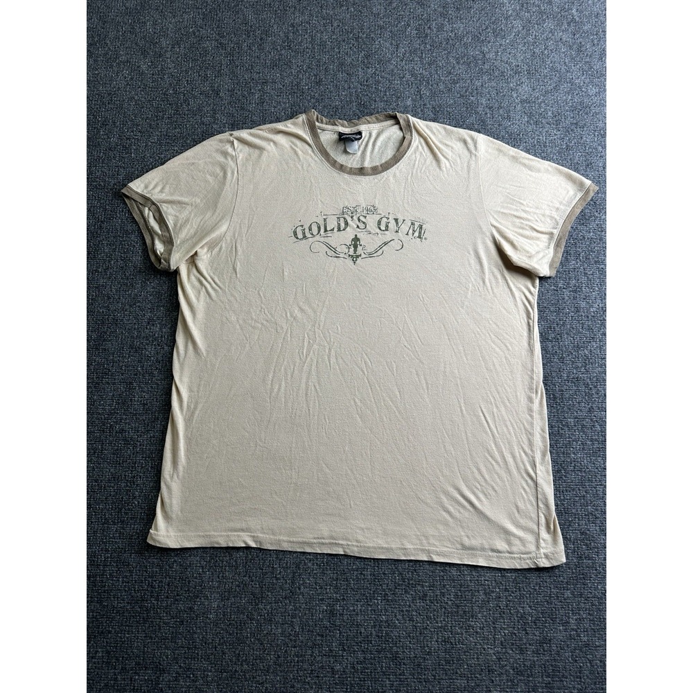 Mens Gold's Gym Est 1965 Beige Burnout Ringer T-Shirt, Size 2XL